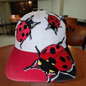 Vintage Wild Cotton Embroidered Ladybug Color Blocking Snapback Hat Cap